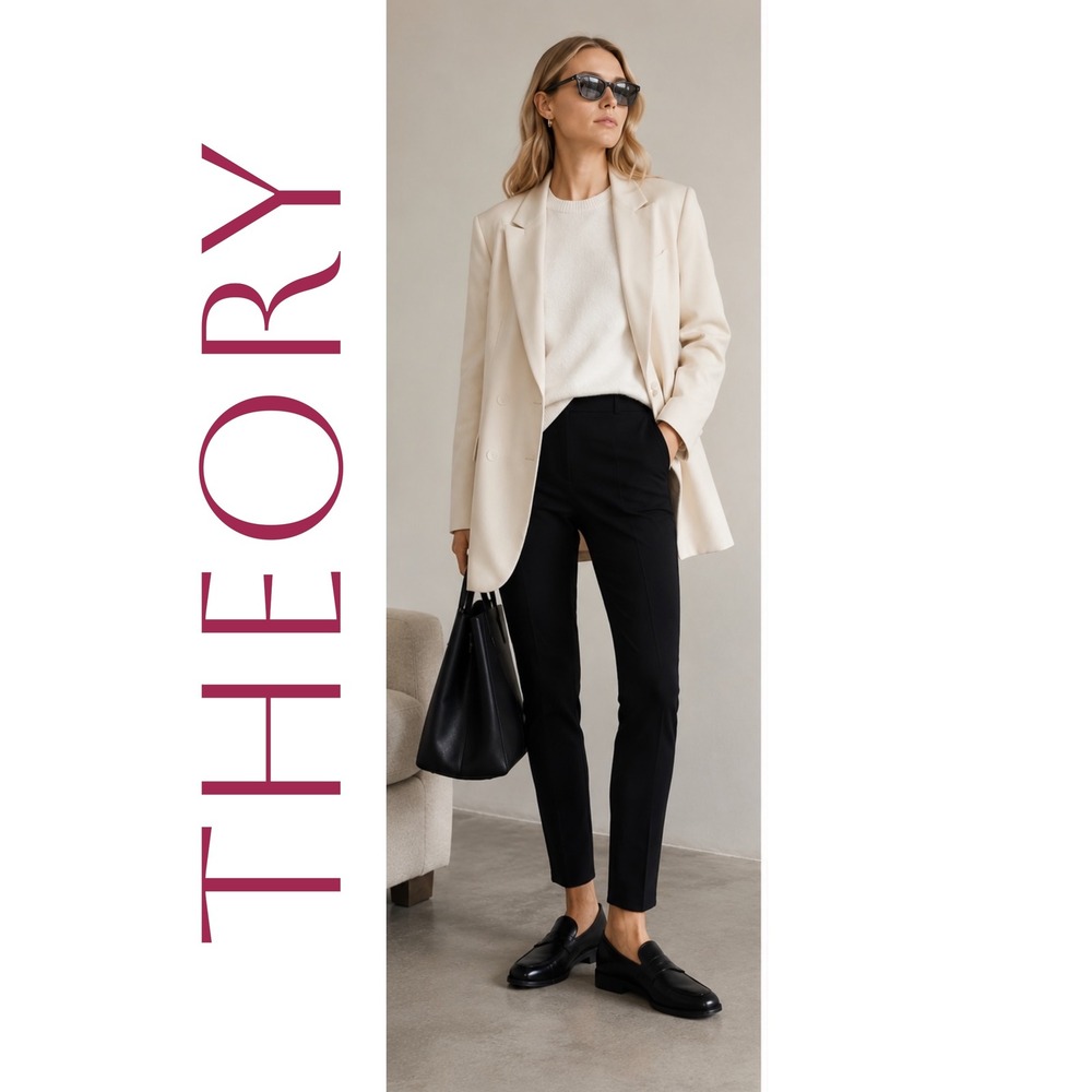 Theory Thanek Fixture Ponte Black Minimalist Pull-On Pants Leggings Size‎ 4